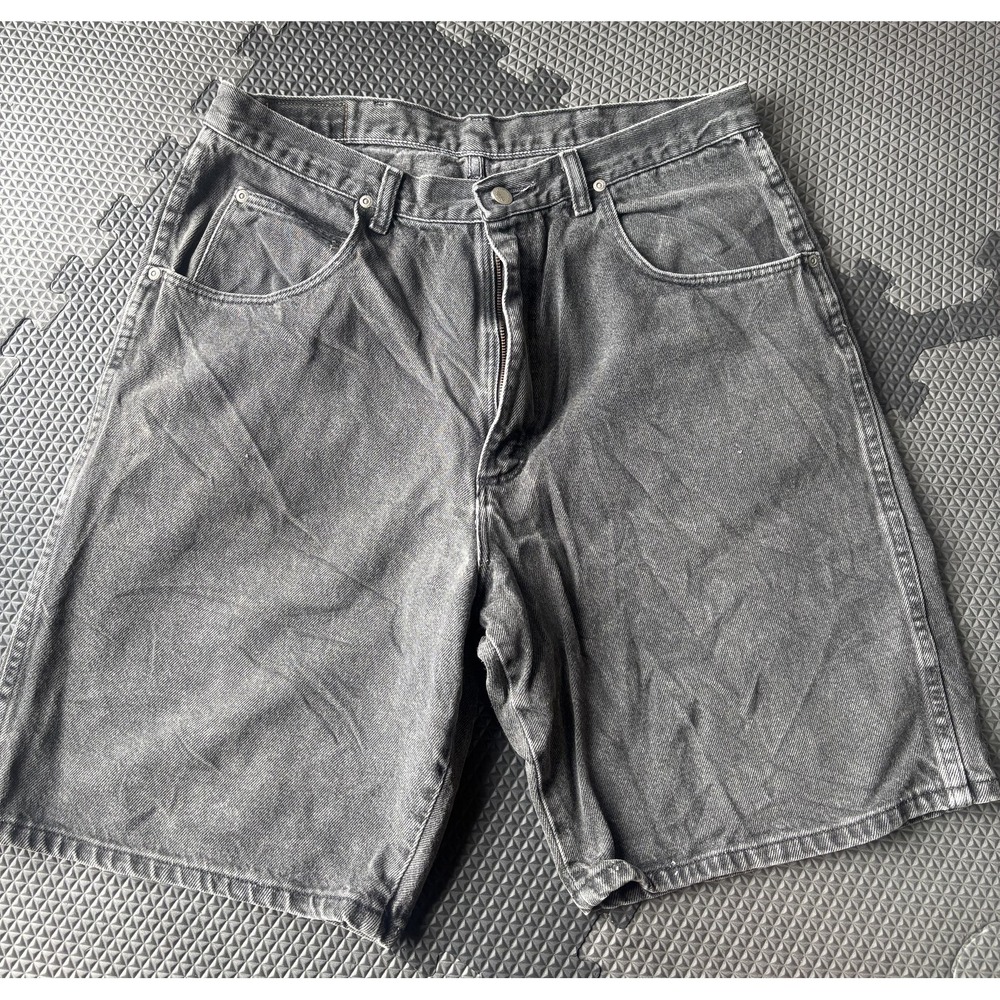 Men's Gray Washed Denim Jean Shorts Relaxed Fit Flat Front Waist 32